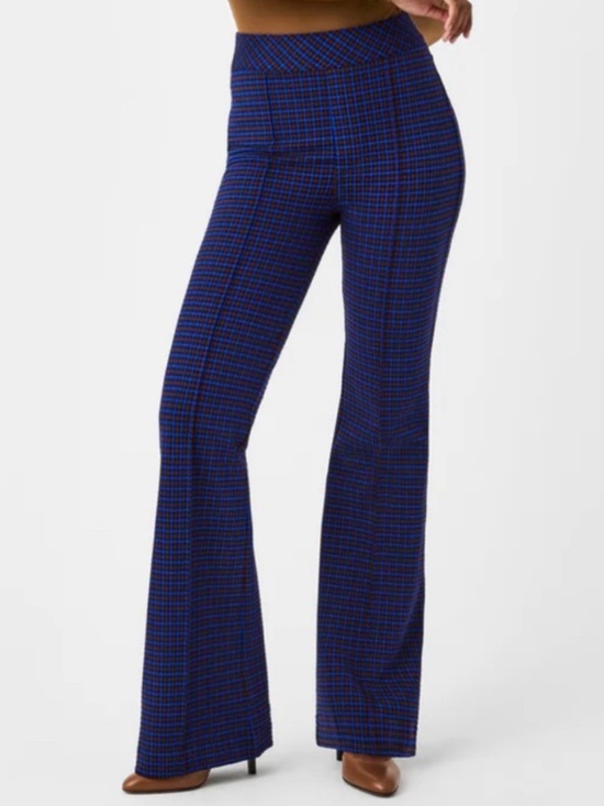 SPANX Pants - SPANX the perfect pant high rise flare houndstooth blue brown jacquard sz L
